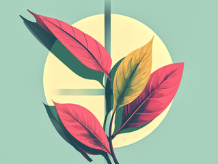 Bauhaus Blossoms, Abstract Leaf Flat Illustration