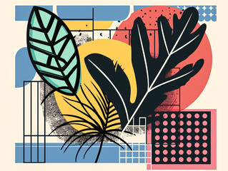 Bauhaus Blossoms, Abstract Leaf Flat Illustration
