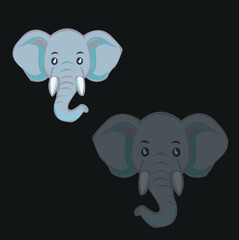 elephant cartoon illustration on black background.