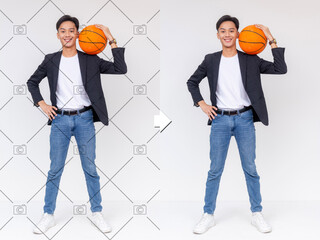 Before and after example of AI copyright or watermark remover tool erasing watermarks from a stock...