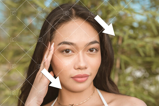 Before and after example of AI copyright or watermark remover tool erasing watermarks from a photo of a woman.