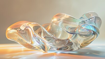 glass floating flat organic forms, shapeless, close-up ribbed plastic object, depth of field, pastel, rainbow colored border, in the style of ethereal light effects, monochromatic white figures, minim