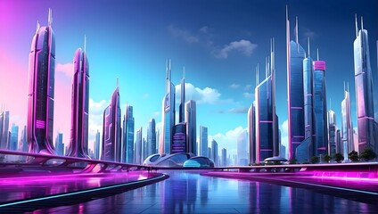 Fototapeta na wymiar Futuristic digital landscape with neon lights, futuristic skyscrapers, and a sense of technological advancement, ultra-realistic, detailed. generative AI