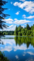 Fototapeta na wymiar Serene Lakeside Landscape: A Stunning Display of Natural Beauty and Tranquility