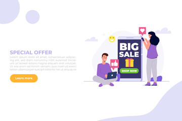 Smartphone shop event,  season sale, online shopping event. Flat Vector illustration. Can use for web banner, infographics.