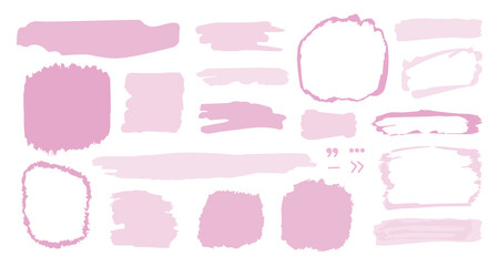 Obraz premium Blank templates for quotes, inscriptions and messages. Frame and banner, spots of various shapes. Place for text and title. Vector set in pink colors.