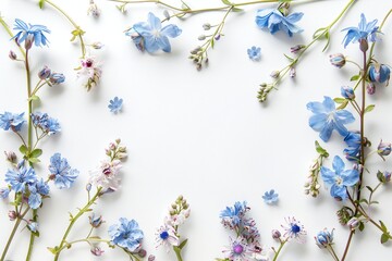Obraz na płótnie Canvas Soft blue empty spring frame with flowers isolated on white background Generative Ai