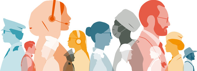 People of different professions together. Transparent background.