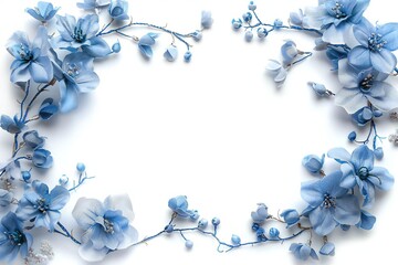 Fototapeta na wymiar Soft blue empty spring frame with flowers isolated on white background Generative Ai