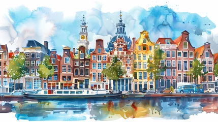 Fototapete Rund Amsterdam watercolor © Cybonix