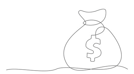 Money bag One line drawing isolated on white background