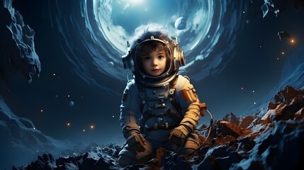Astronaute sur la lune, regarde l'horizon, conquérir le monde, mission dans l'espace, planète, galaxie, nouveau monde,  - obrazy, fototapety, plakaty