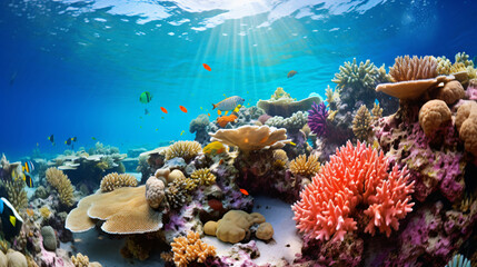 An underwater scene of a coral reef
