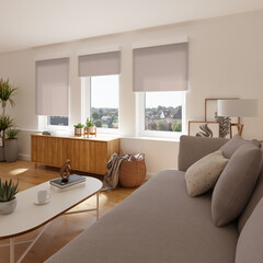 Kassettenrollos in Beige im Wohnzimmer