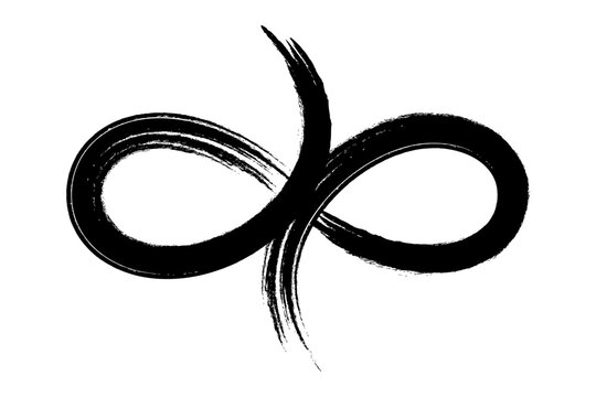 Calligraphic eternity symbol. Motif of a lying eight which is left open at the top and bottom, created with a single brushstroke. Zen-like representation of an infinity loop or the lucky number eight.
