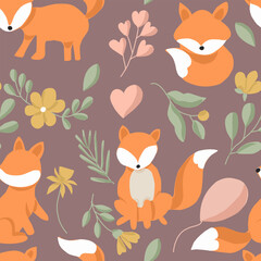 Fototapeta na wymiar Cute Little Fox Seamless Pattern