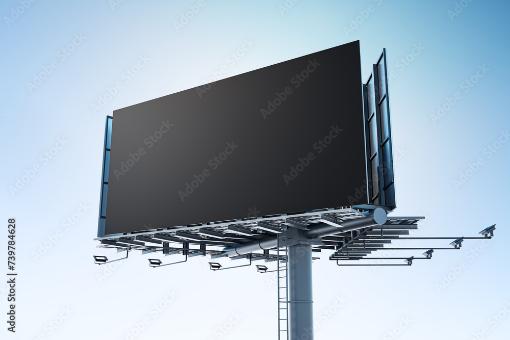 Aufkleber Dark empty billboard on a steel structure with a clear sky background, ideal for large scale mockups. 3D Rendering
