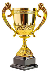 Fototapeta na wymiar Golden trophy cup, sport tournament award, gold winner cup - victory and success concept. Isolated on transparent background.