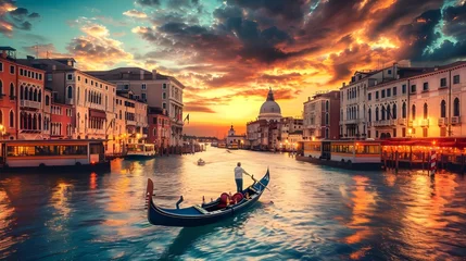 Stickers pour porte Gondoles city grand canal, Venice, gondola