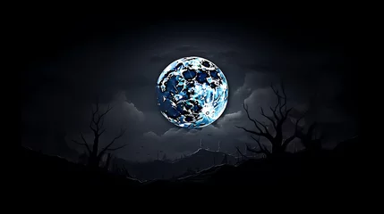 Foto auf Acrylglas Vollmond und Bäume Lunar landscape with full moon in night sky