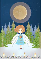 composition with an angel standing against the background of the forest - 739785085
