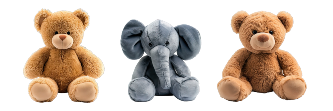 Collection of PNG. Stuffed animal toy isolated on a transparent background.