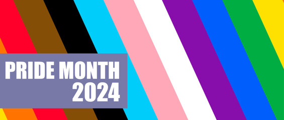 Inclusive Pride Background with Progress Pride Flag Colors. LGBTQ Rainbow flag with Pride Month 2024