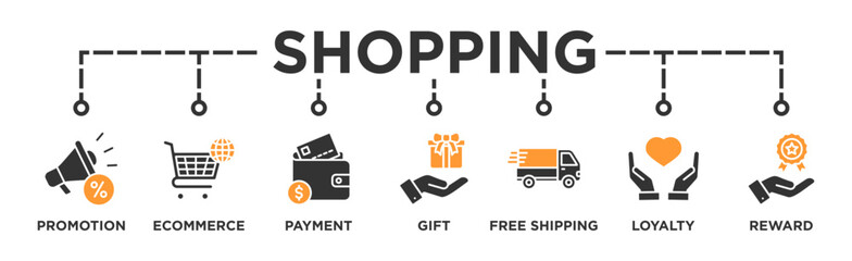 Shopping banner web icon vector illustration concept with icon of promotion, ecommerce, payment, gift, price, free shipping, loyalty, reward
