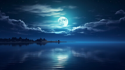 Lunar landscape with full moon in night sky