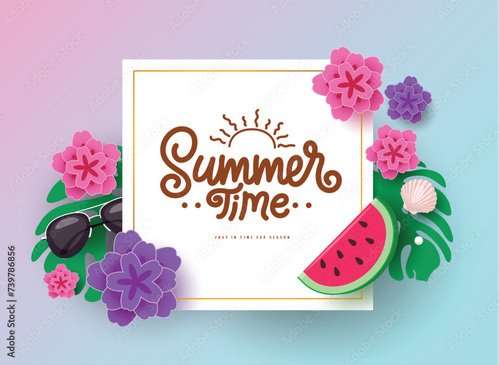 Poster summer time text vector template design. summer time greeting text in empty space for typography wit