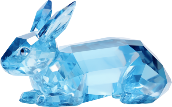 rabbit,sky blue crystal shape of rabbit,rabbit made of crystal isolated on white or transparent background,transparency 