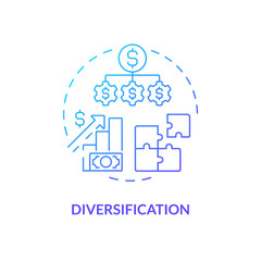 Diversification blue gradient concept icon. Investment strategy. Risk mitigation technique. P2P loans. Round shape line illustration. Abstract idea. Graphic design. Easy to use in marketing