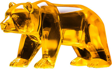 bear,yellow crystal shape of bear,bear made of crystal isolated on white or transparent background,transparency 