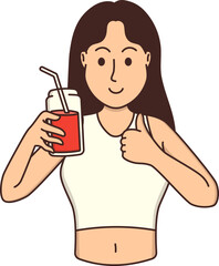 Female Character Drinking Health Juice Detox for Healthy Lifestyle and Change Habits Concept, Dry January Month and Sober Living