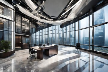 A majestic corporate building standing tall, exuding modernity and professionalism with its sleek...