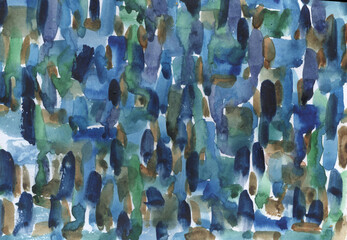 Blue background, blue stripes and spots, rhythms, sea, sky, water. watercolor background.
