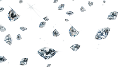 A multitude of sparkling diamonds suspended in mid air, creating a dazzling spectacle. on a White or Clear Surface PNG Transparent Background.
