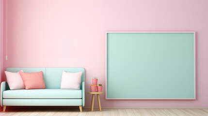 Empty frame in a kid's room, colorful kid room background, minimal and modern kid roomEmpty frame in a kid's room, colorful kid room background, minimal and modern kid room