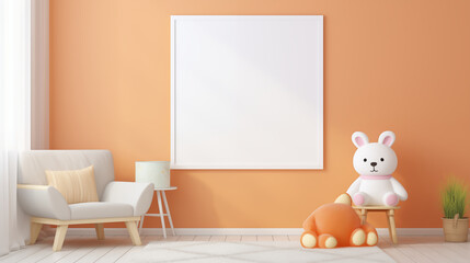 Empty frame in a kid's room, colorful kid room background, minimal and modern kid's room