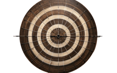 This photo showcases a close up view of a wooden target placed. on a White or Clear Surface PNG Transparent Background.