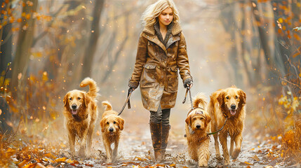 Professional Dog Walker Exercising Dogs In Park