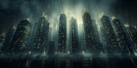 Batman the dark knight rises over a city at night,City Landscape, - obrazy, fototapety, plakaty