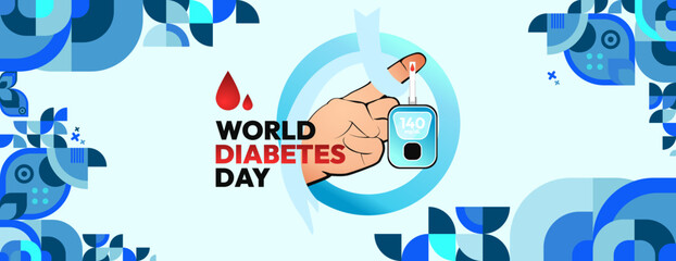 World Diabetes Day banner for awareness and concern. Geometric banner for International Diabetes Day.