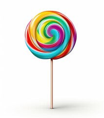 Vibrant Rainbow Swirl Lollipop on a Stick - Pure Sweetness - Generative AI