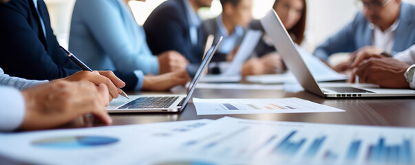 close up of a person working meeting with team , businesses background 