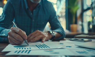 Close-up of a man's hands  in an office setting
