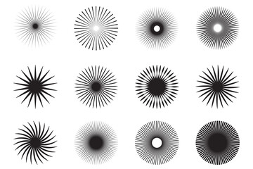 Sunburst set. Sunburst design element collection, circular beams vector. Sunray, Sunburst element radial stripes, Collection of ray.