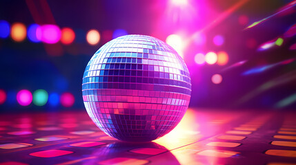 Obraz premium Disco ball sphere with colorful disco lights at party