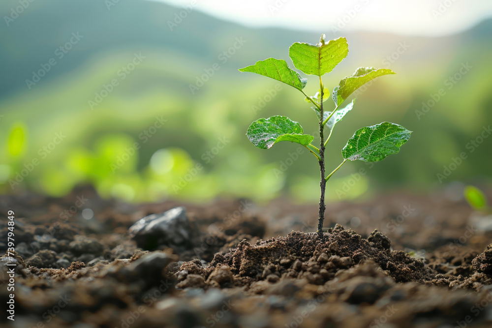 Poster plant in the ground , green growing in nature