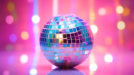 Disco ball sphere with colorful disco lights at party